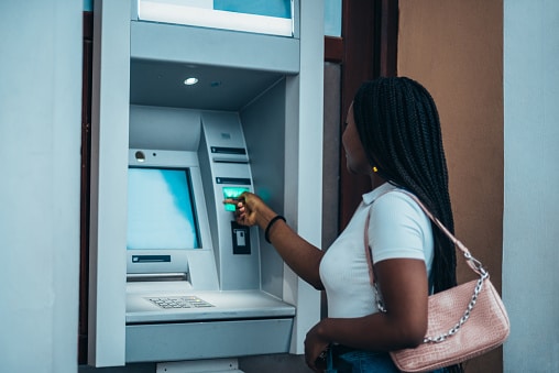 a woman using a machine